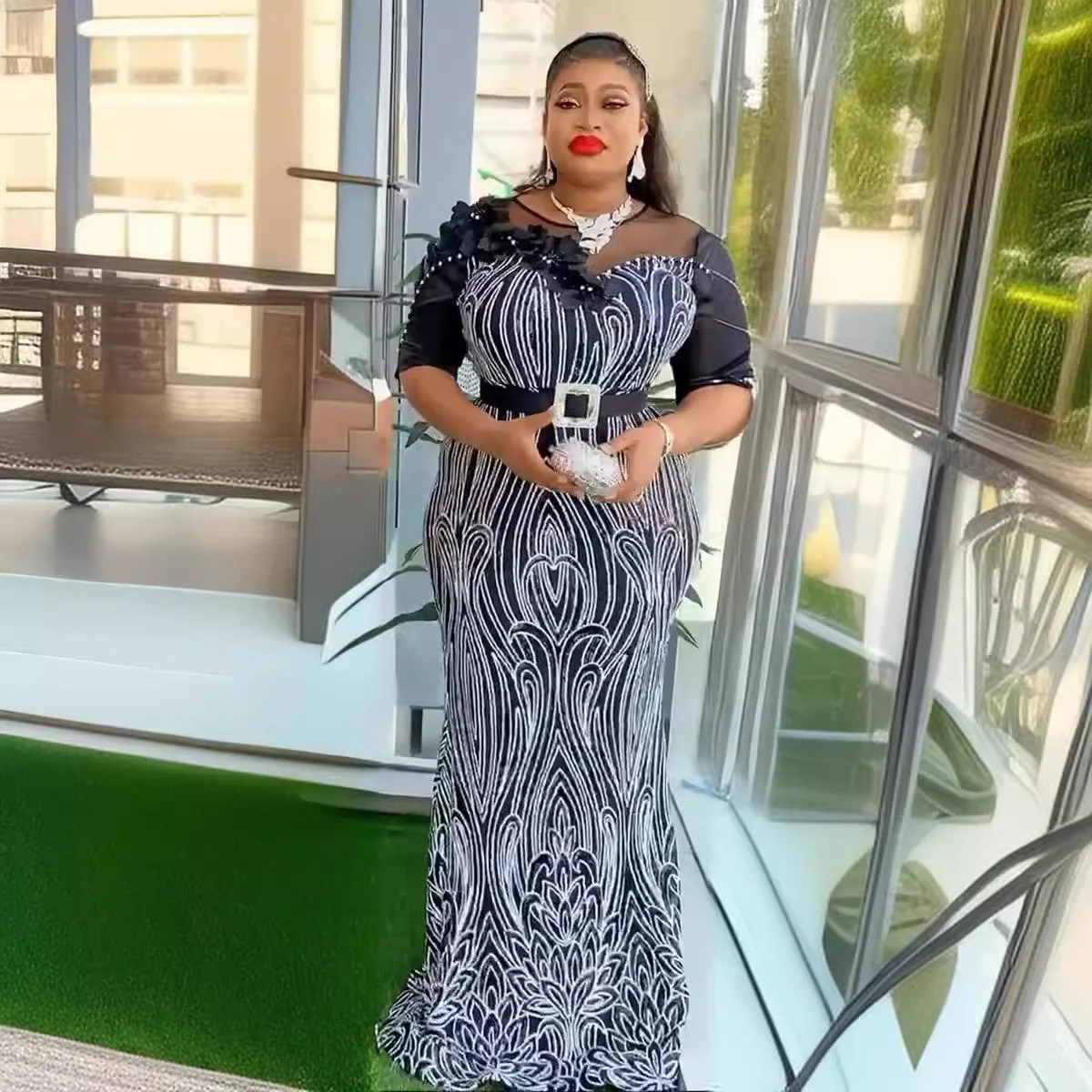 Afrykańskie sukienki imprezowe dla kobiet Dashiki Ankara cekinowa suknia wieczorowa weselna seksowna Bodycon długa sukienka Maxi Plus rozmiar