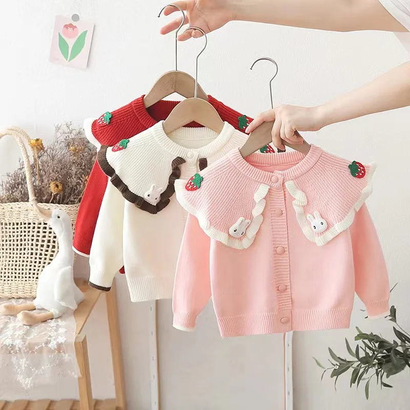 

Girl's Cute Spring and Autumn Cardigan Sweater Baby Girl's Korean Version Outer Knitted Sweater Children's Lapel Jacket