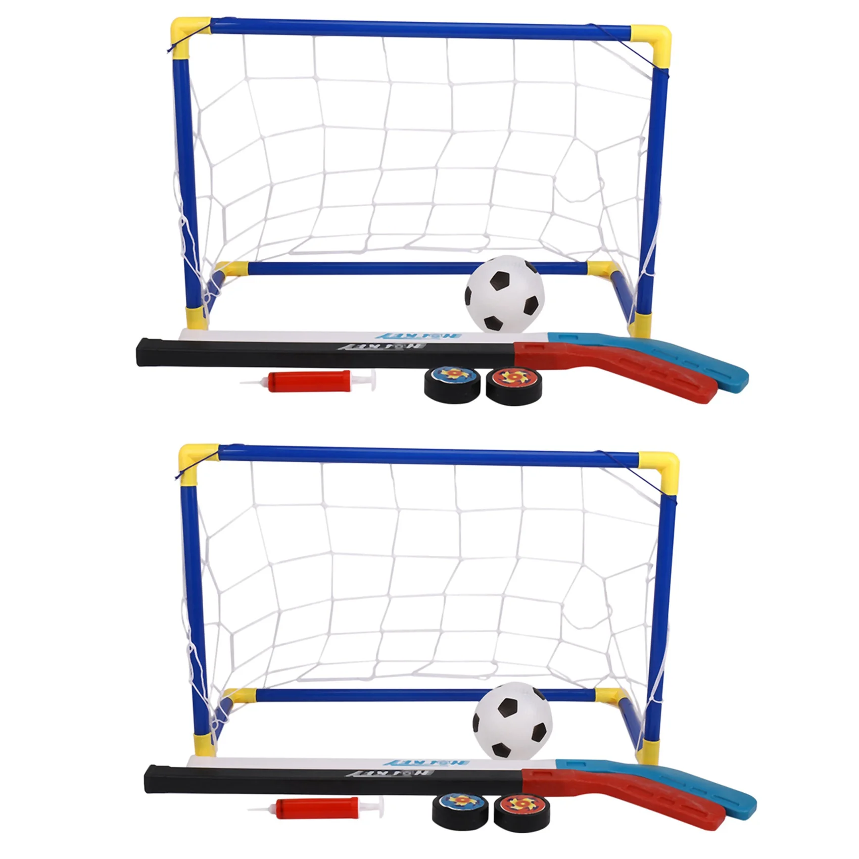 

DELAM-2X 2 In 1 Outdoor/Indoor Kids Sports Soccer & Ice Hockey Goals With Balls And Pump Practice Scrimmage Game Football
