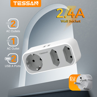 TESSAN Multi Wall Socket Extender with 2 USB Ports 2 Euro Sockets 1 Schuko Outlet Wall Double Plug Adapter for Home Office Room