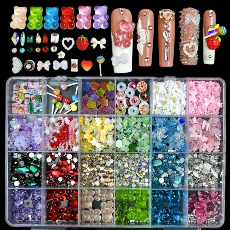 

1Box Irregular Colored Flatback Nail Rhinestones Charms Multiple Styles Candy Flowers Donut Mixed Nail Art Decorations DIY Nails