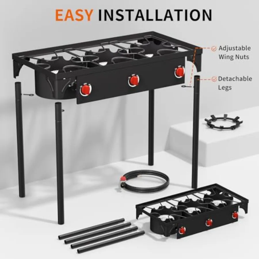 SKOK 3 شعلات موقد البروبان المحمول مع 225000 موقد البروبان عالي الكفاءة للتخييم في الهواء الطلق في الفناء الخلفي للطهي والنزهة