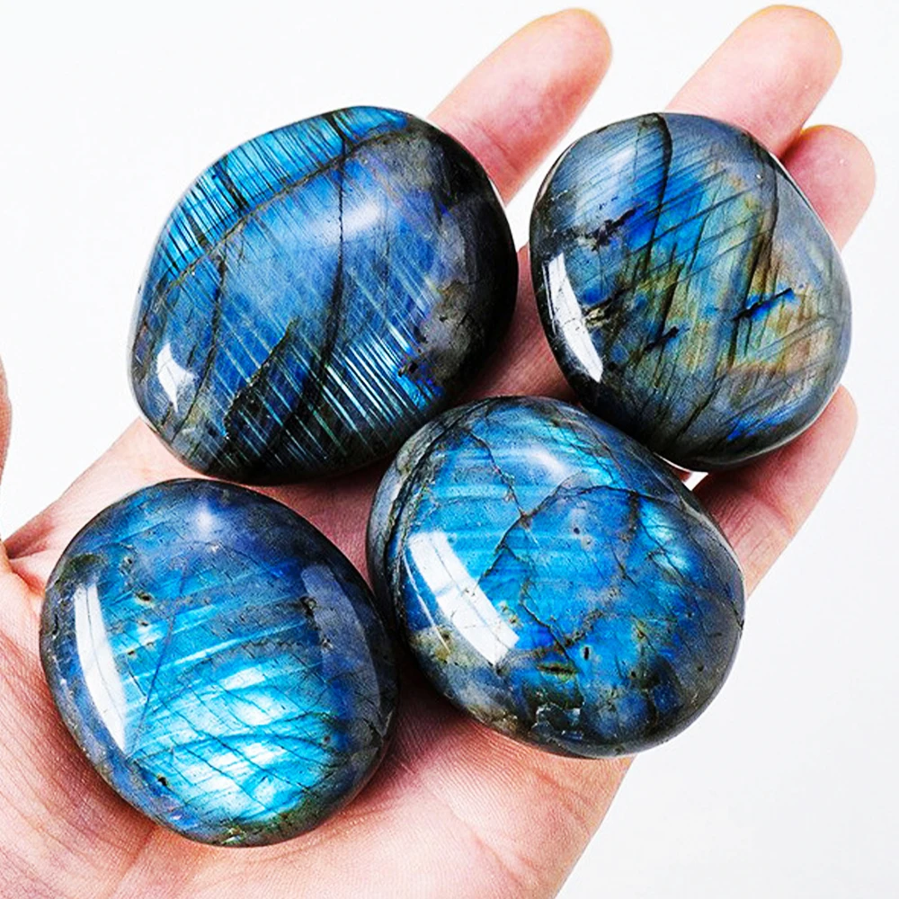 Natural Labrador Stone Polishing Geometry Irregular Ellipse Shape Labradorite Decompression Massage Toys Home Decor Stone Crafts