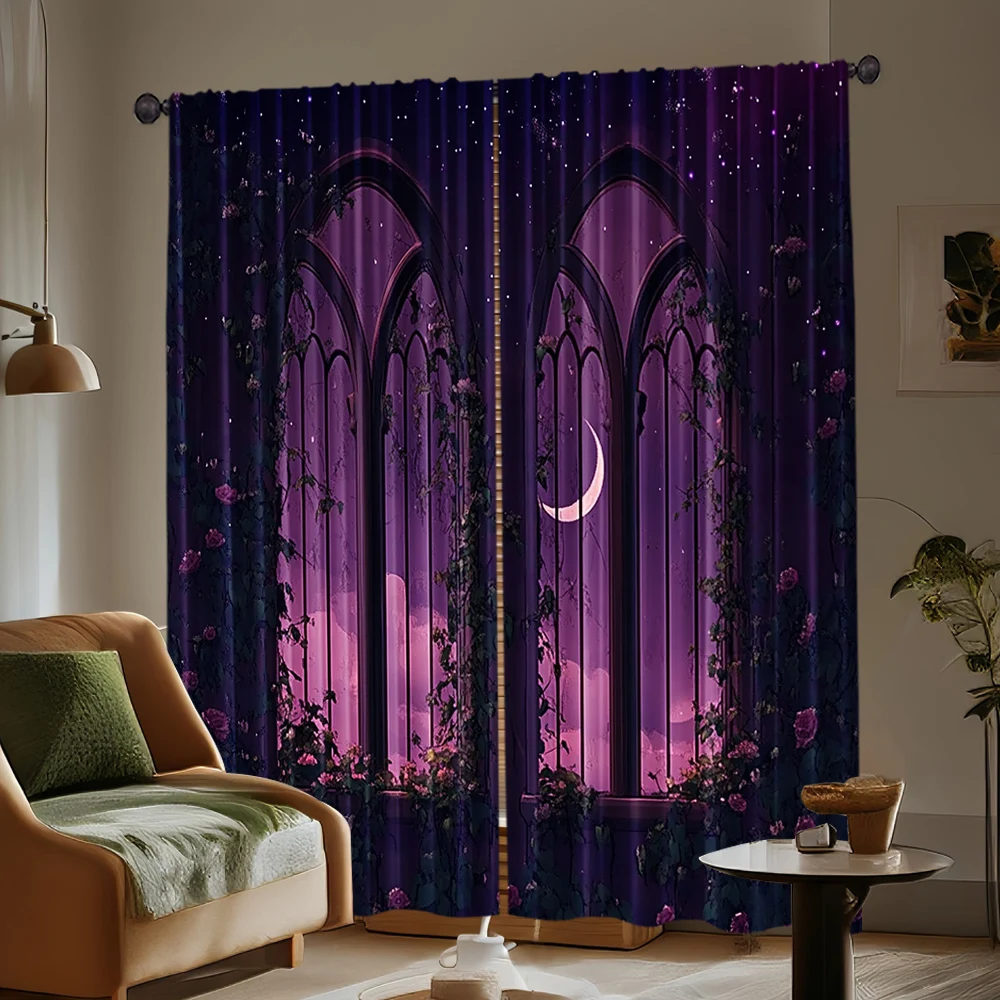 2pcs, spring summer Curtains starlit sky Yarn Curtains Versatile Polyester Fabric Versatile All Perfect for Bedroom, Living