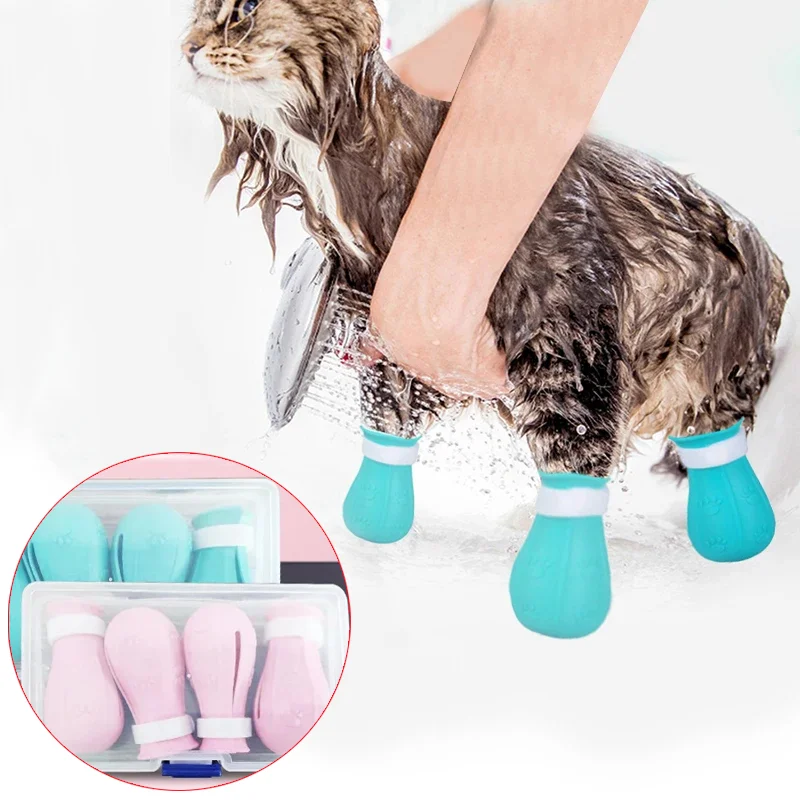 Cat Claw Protection Bath scarpe per gatti resistenti ai graffi stivali da bagno regolabili per animali domestici Cat Claw Nail Covers forniture per