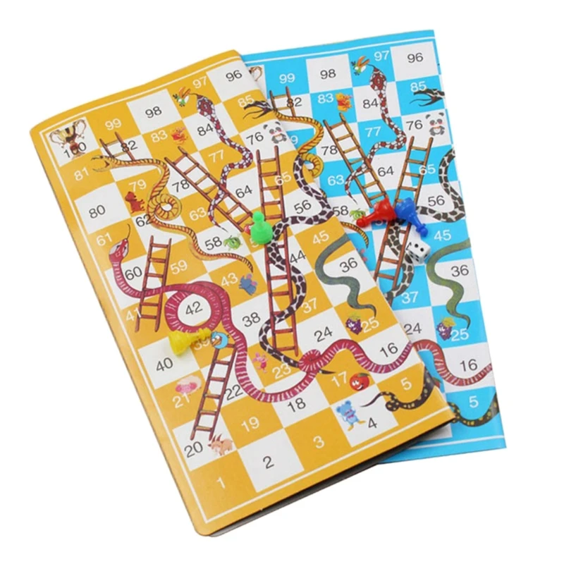 5 Set Snake and Ladders Board Game Portable Fun Family Travel Snake Flight Chess Game Gift for Kids Adults Teens