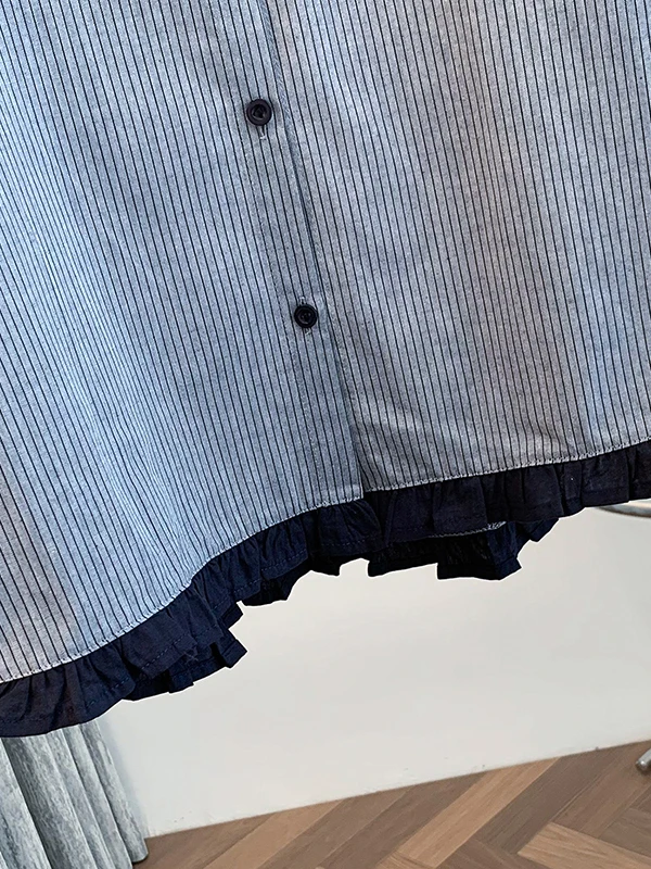 Ele Loose ort Sve Bubble Sve irt para mujer con adorno de oreja de madera Color Blo Top a rayas Agradable para la piel Transpirable