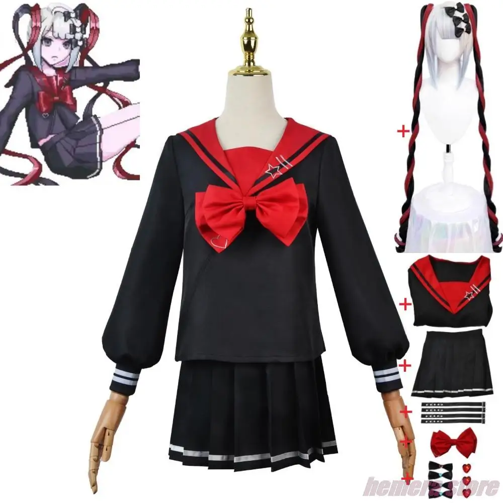 

Game Rain KAngel Ame OMG Kawaii Angel NEEDY GIRL OVERDOSE Cosplay Costume Wig Anime Black Red Sailor Uniform Halloween Suit