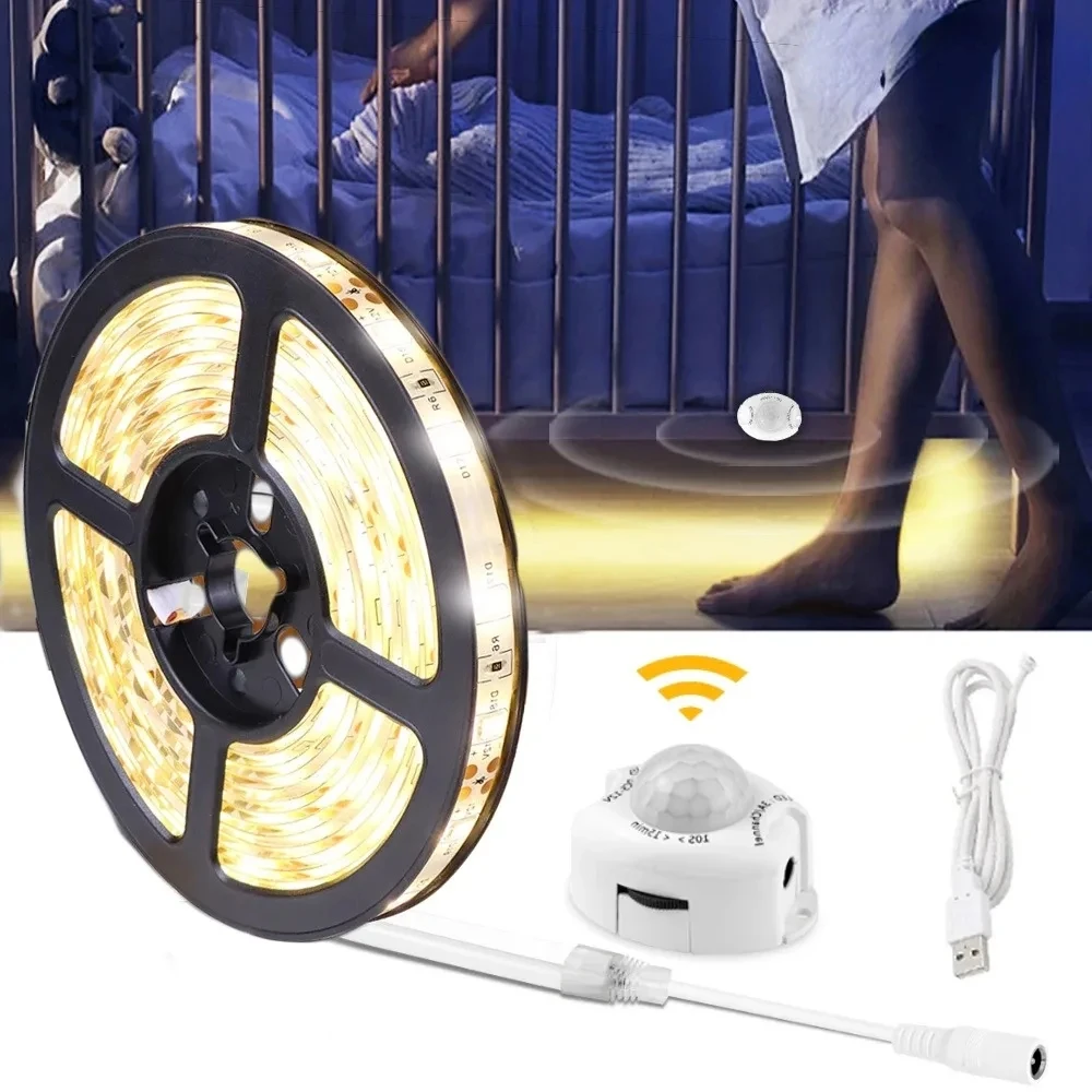 COB 5V USB LED Strip bezprzewodowa czujnik ruchu ludzkiego PIR LED nocna taśma oświetlająca dekoracja wstążka do telewizora szafka kuchenna szafa