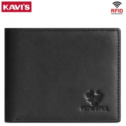 KAVIS 100% Genuine Leather Wallet For Men Credit RFID Card Holder With ID Window Bifold Top Flip High capacity Male Money Bag