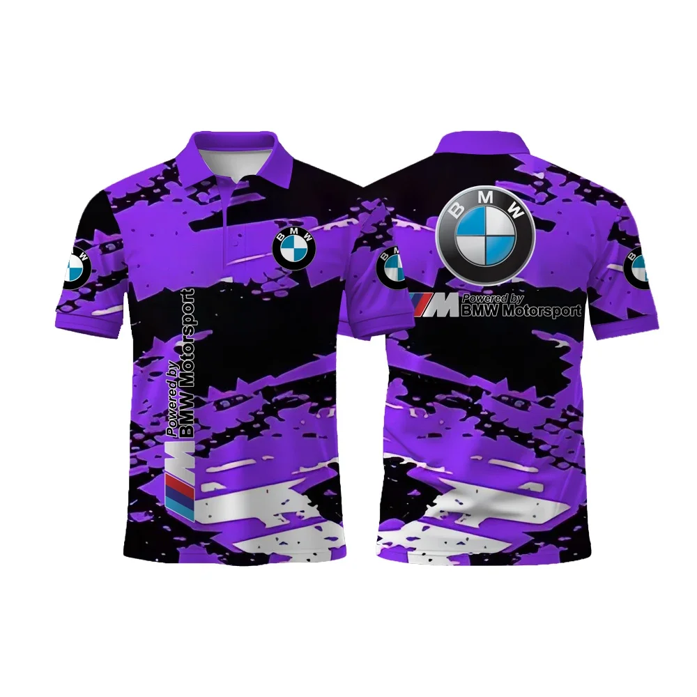 Short Sleeves Comfortable Breathable BMW Motorcycle Riding Sport Shirt Trendy 3D Printed Pattern Buttons Design Polo Shirt