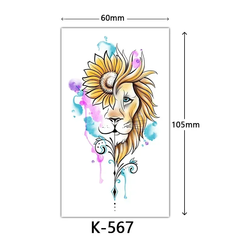 Tattoo Sticker Lion Leopard Wolf Fox Snake SunFlower Temporary Waterproof Finger Hand Arm Foot Makeup Body Art for Men Women