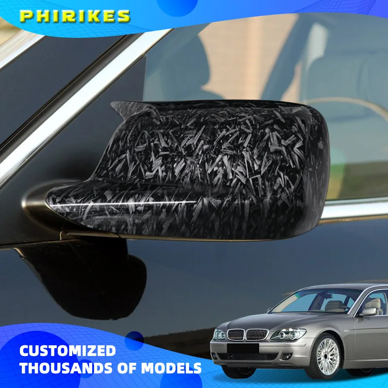 For BMW 3 Series E46 2 Doors 7 Series E65 E66 E67 E68 2001-2008 2PCS Car Side Door Rearview Side Balck Carbon Mirror Cover Caps 