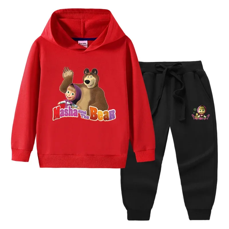 أطقم سراويل بغطاء للرأس للأطفال من Mashas and Bear أنيمي كوسبلاي للأولاد والبنات بلوزات قطنية للأطفال بلوفرات كاواي هدايا علوية