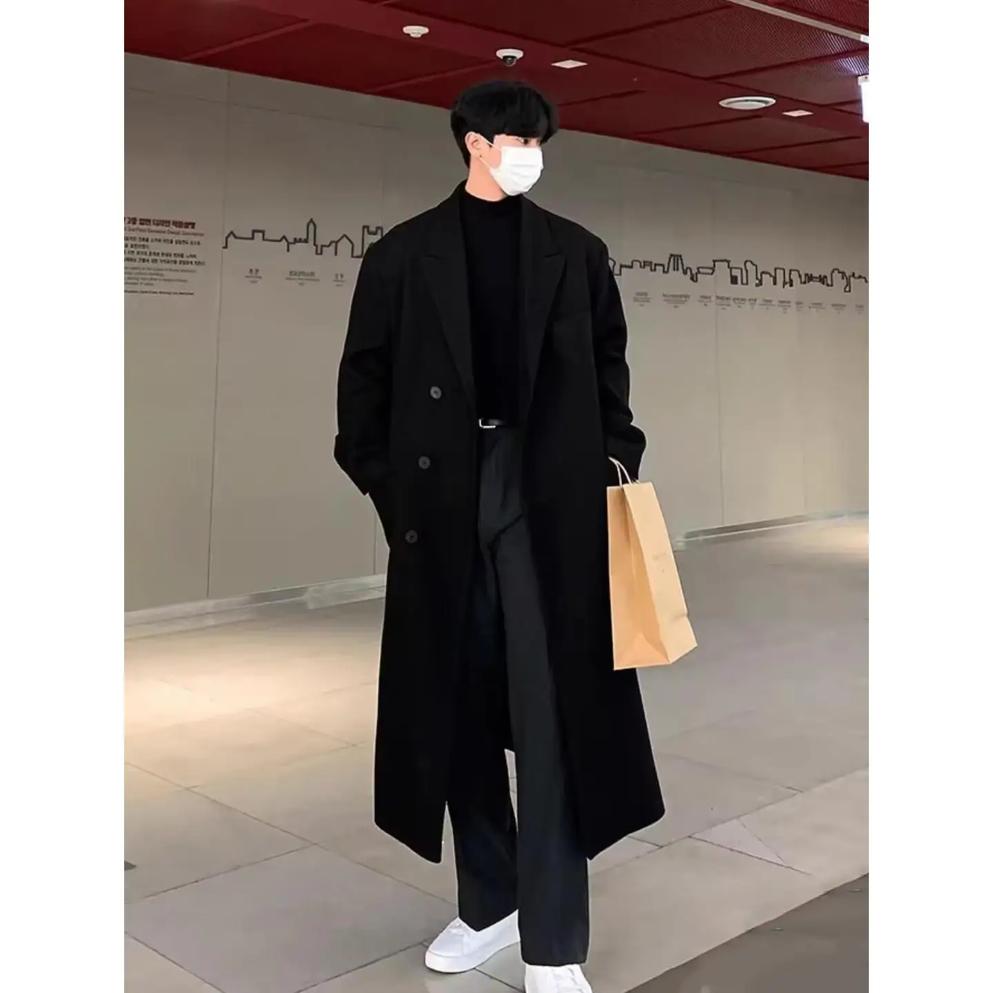 

Мужской зимний тренч с рюшами, ультрадлинный, комфортный, функциональный, в европейском стиле, простой, модный, красивый