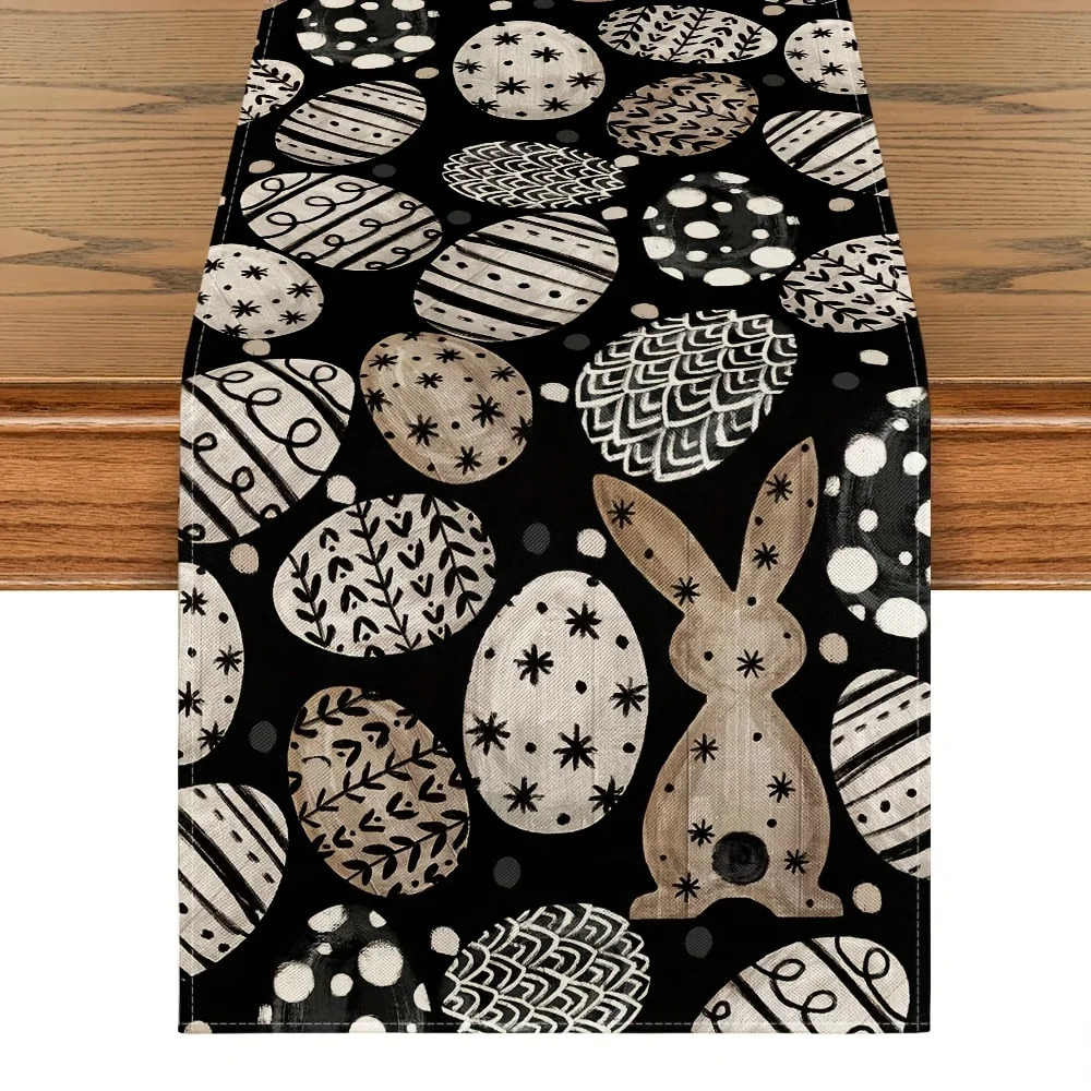 1pc Bunny Rabbit Eggs Flowers Easter Table Runner Seasonal Spring Kitchen Dining Table Decoration For Home Party Decor