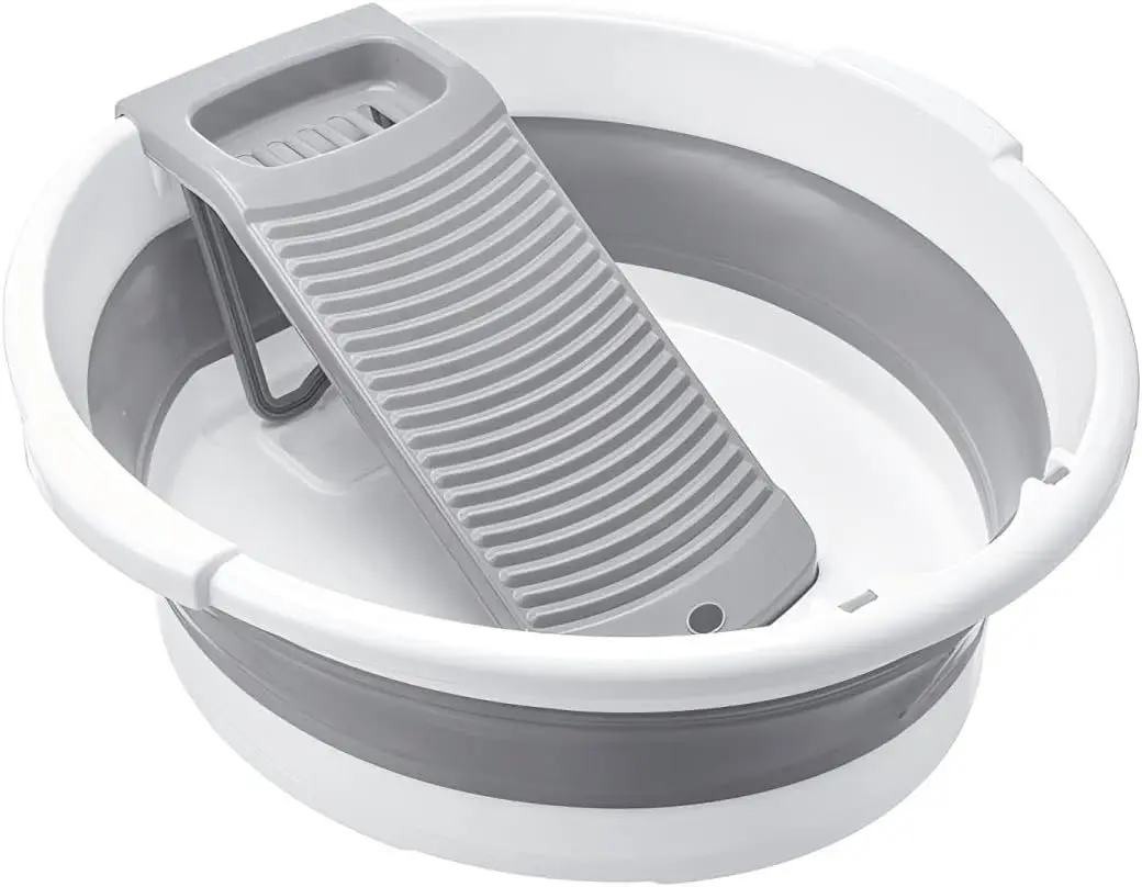 

Large Collapsible Washboard Basin for Hand Washing Clothes - Portable Laundry Tub with Scrubber, Durable & Sturdy, Foldable Spac