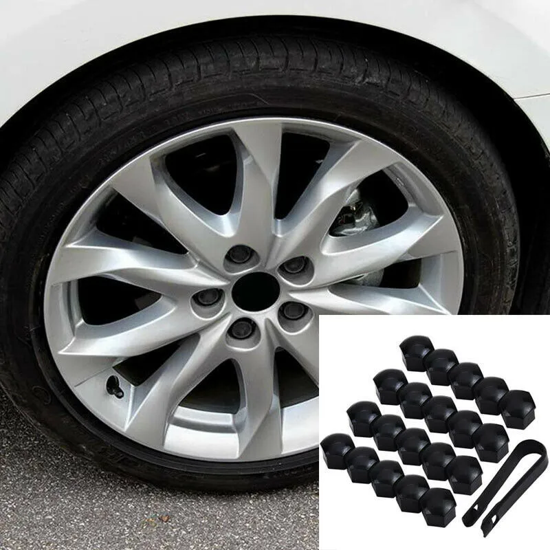 20Pcs 17mm Car Wheel Nut Cap Protection Covers Cap Anti-Rust Auto Hub Screw Cover Car Tyre Nut Bolt Exterior Decorations Black