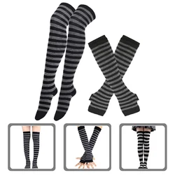 Striped Glove Stockings Long Tube Socks Supple Leg Sleeves Knee High Arm Covers Skin-friendly Women Elastic Warmers Pink Femboy