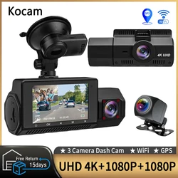 3 Channel Dash Cam Front Inside Rear Three Way Car Dash Camera 4K+1080P Dual Channel With WiFi GPS IR Night Vision DVR Black box