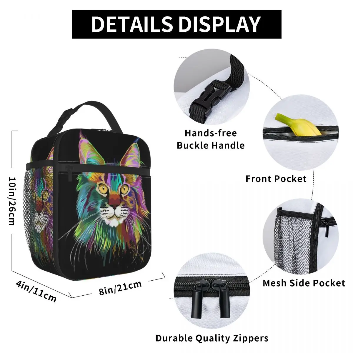 Splash Maine Coon Cat Insulated Lunch Bag for Kids School Cooler Thermal Food Box Tote Portable Lunch Boxes Container