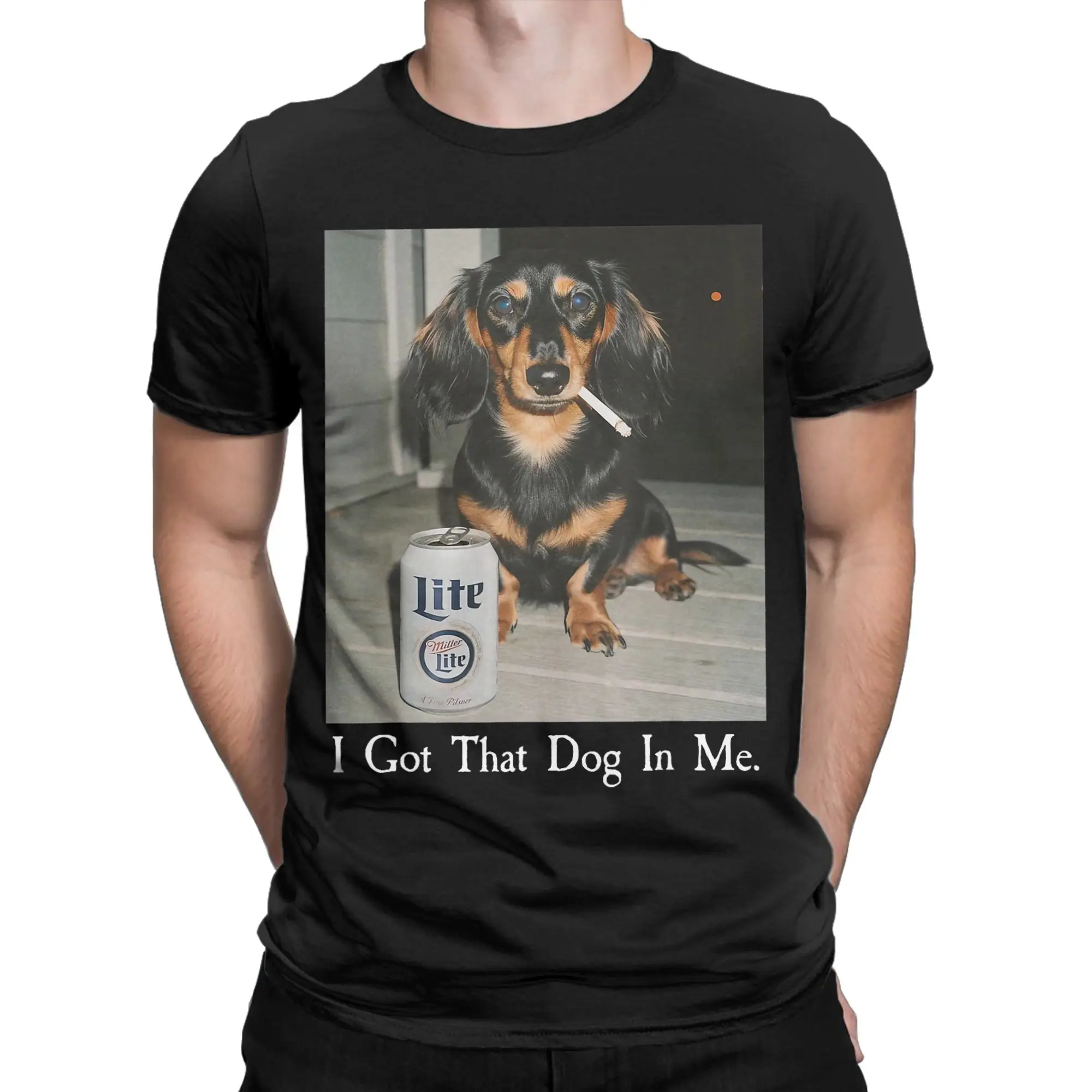 Men Funny I Got That Dog in Me Dachshund Weiner Dog Smoking Meme T-Shirts Cotton Top Summer Y2K Short Sleeves T Shirt Tee Shirt