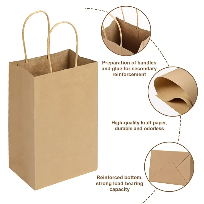 20 Stück anpassbare Logo-Kraftpapiertüten mit Griffen, Geschenkverpackungsbeutel für Geschäft, Kleidung, Hochzeit, Weihnachten, Lieferungen, Handtaschen – Detail 3