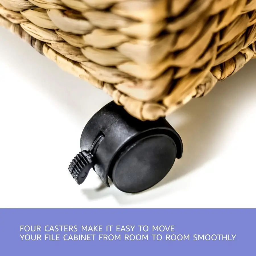 Rolling File Box Wicker File Cabinet Hanging File Baskets Water Hyacinth Storage Basket