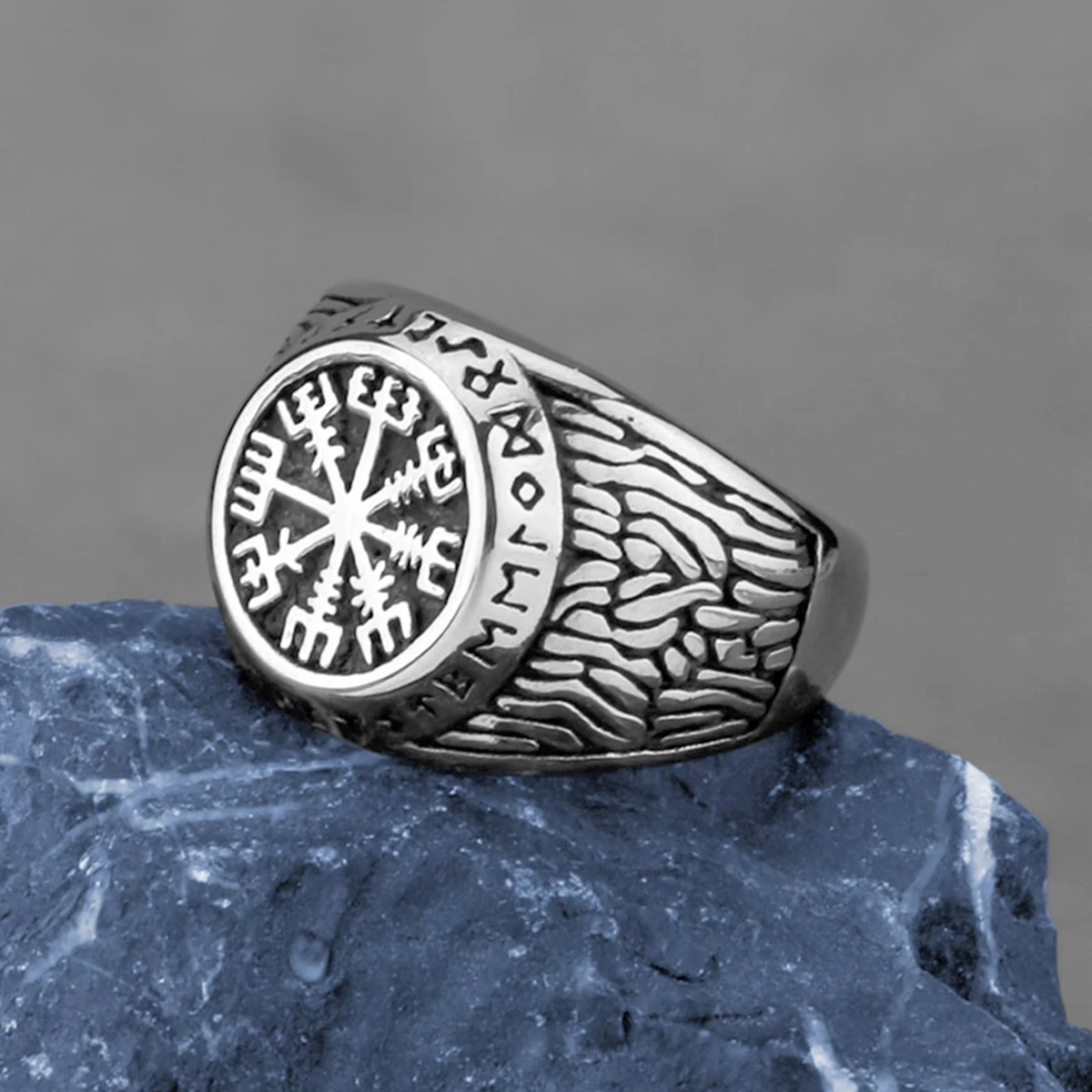 Nordic Vikings Road Vegvisir Ring Men's Stainless Steel Vintage Fashion Odin Rune Amulet Ring Hip Hop Biker Male Jewelry Gift