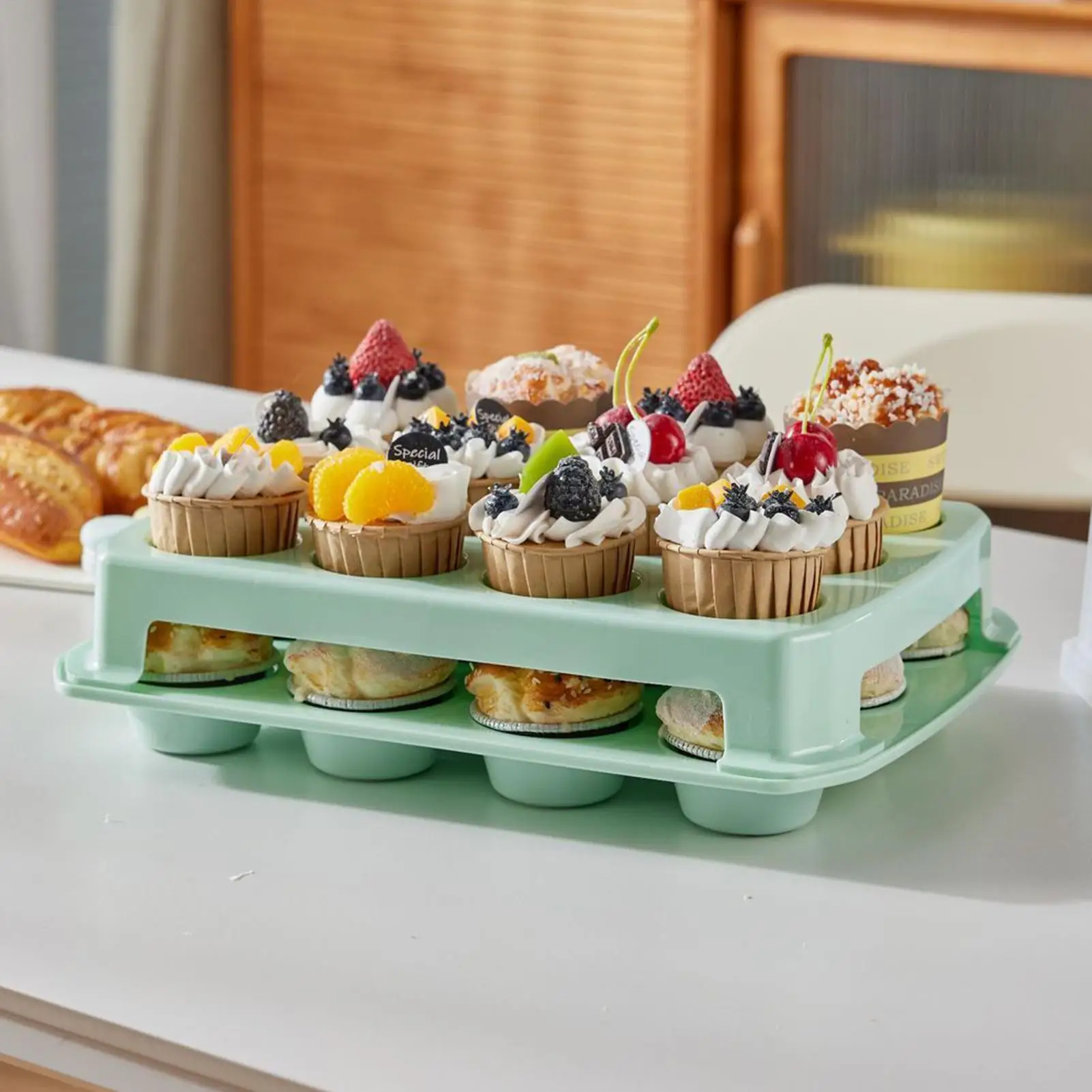 Cupcake Carrier 24 Pcs Cake Cupcake Storage Containers 2-Tier Food Storage Organizer Holder Reusable Baking Tools Food Stand