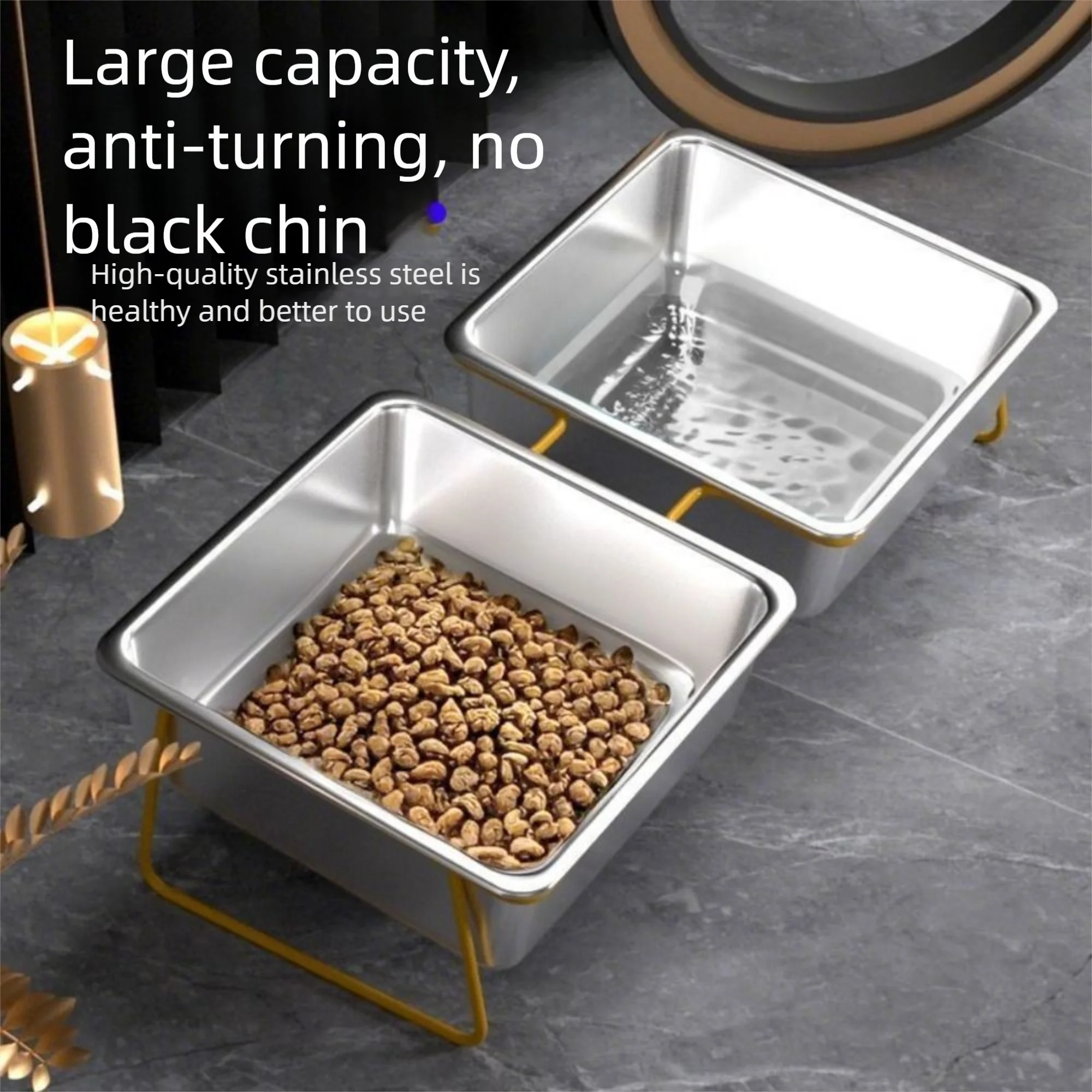 

16 Degree Inclined Stainless Steel Cat Bowl Neck Protection Anti Overturning Elevated Cat Water Bowl with Stand Anti-flip