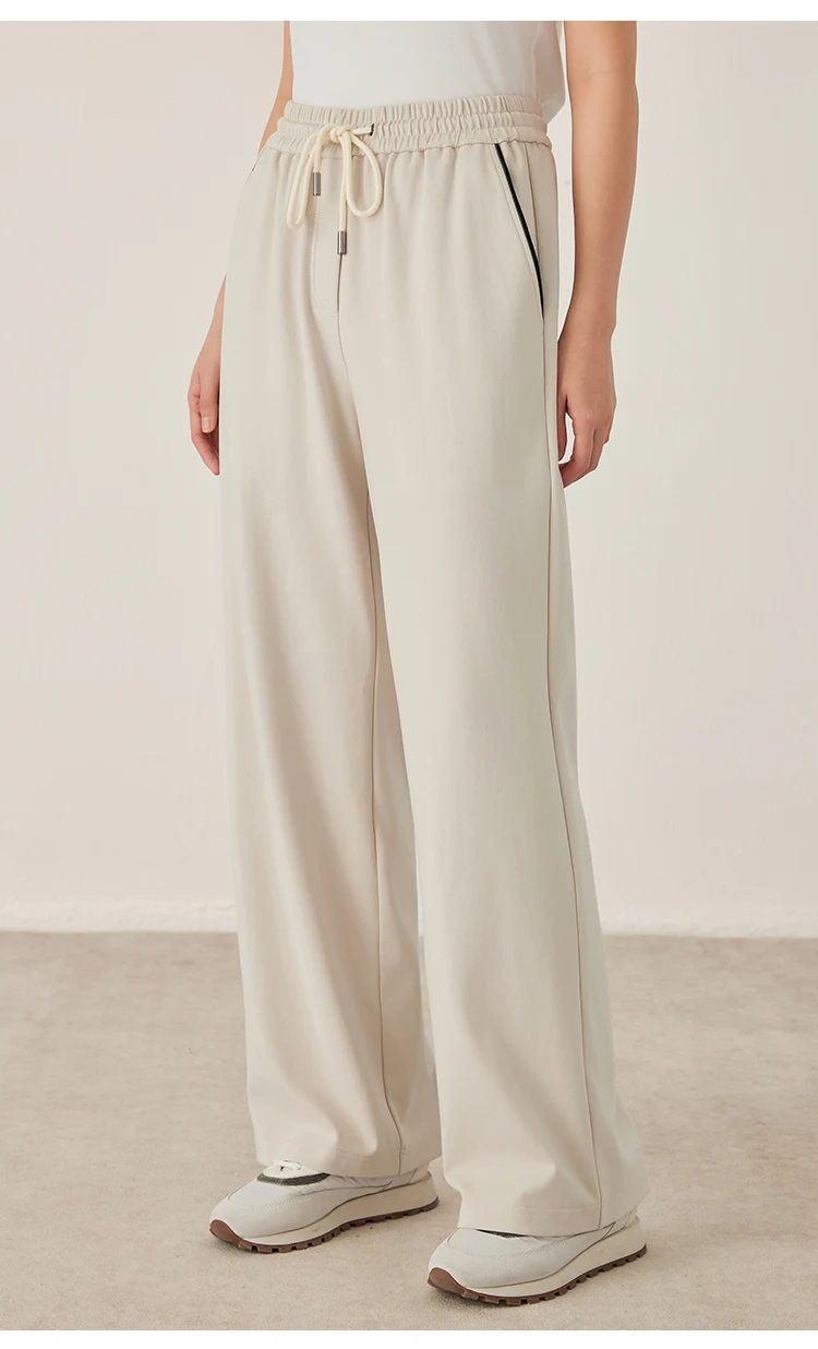 KW7523321 Women's Wide Leg Cotton Blend Pants Drawstring Elastic Waist Trousers with Side Pockets