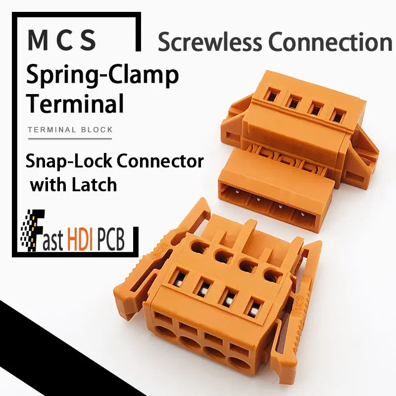 บล็อกขั้วต่อ MCS-5.08 เชื่อมต่อเร็ว - ตัวผู้/ตัวเมียปลั๊ก, เปลือกสีส้ม/กันการสั่นสะเทือน สำหรับเดินสายอุตสาหกรรม (ชุด 2P-24P)