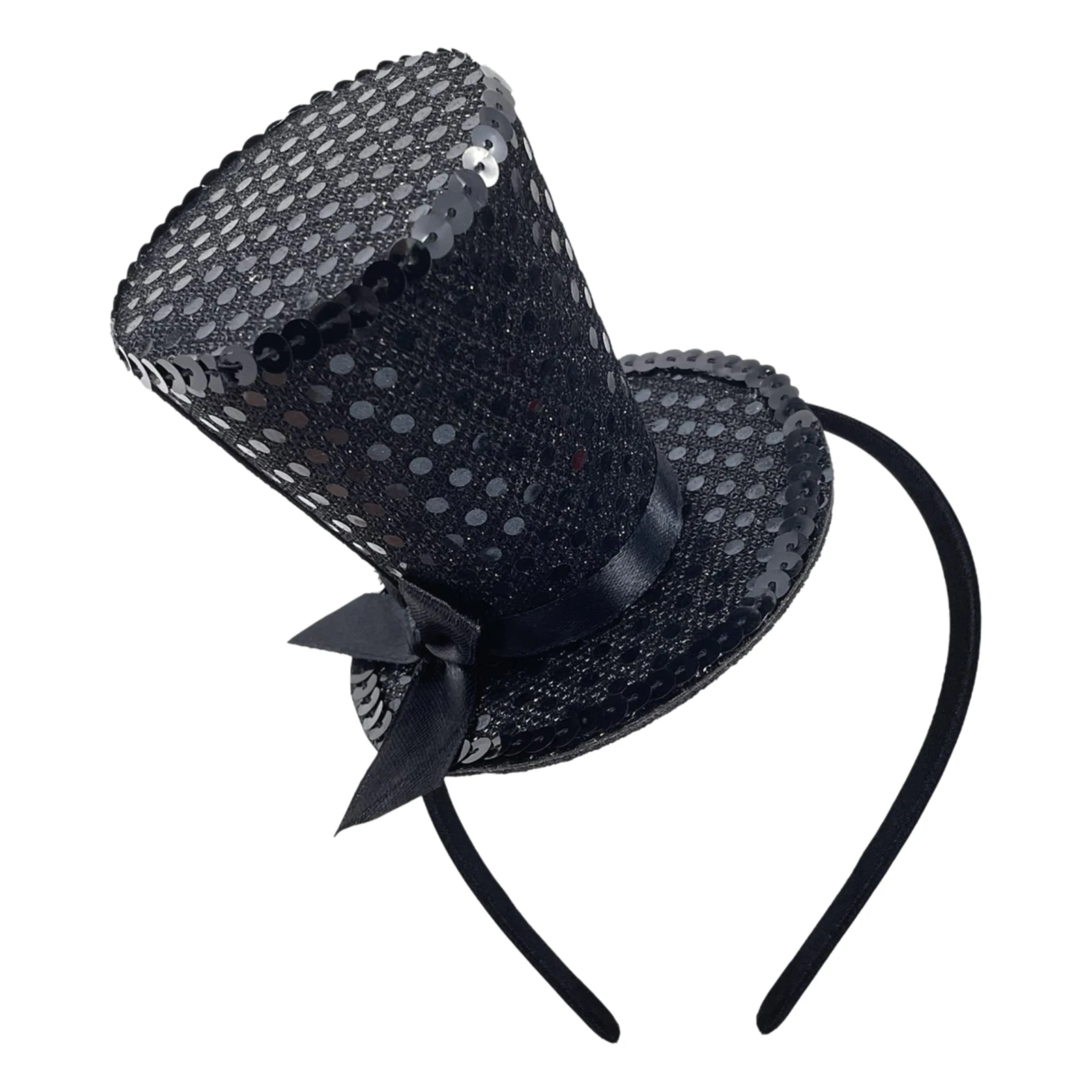 Mini sombrero de copa con lentejuelas, diadema para mujer, tocado, gorros para fiesta de té, accesorios para el cabello para escenario de Halloween