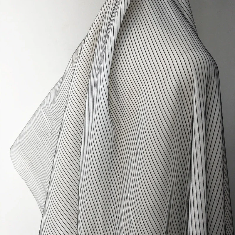 

50cm 3D Pleated Black and White Air Layer Stripes Fabric Vertical Textured Designer Fabric Creative Unique Clothing DIY Sewing