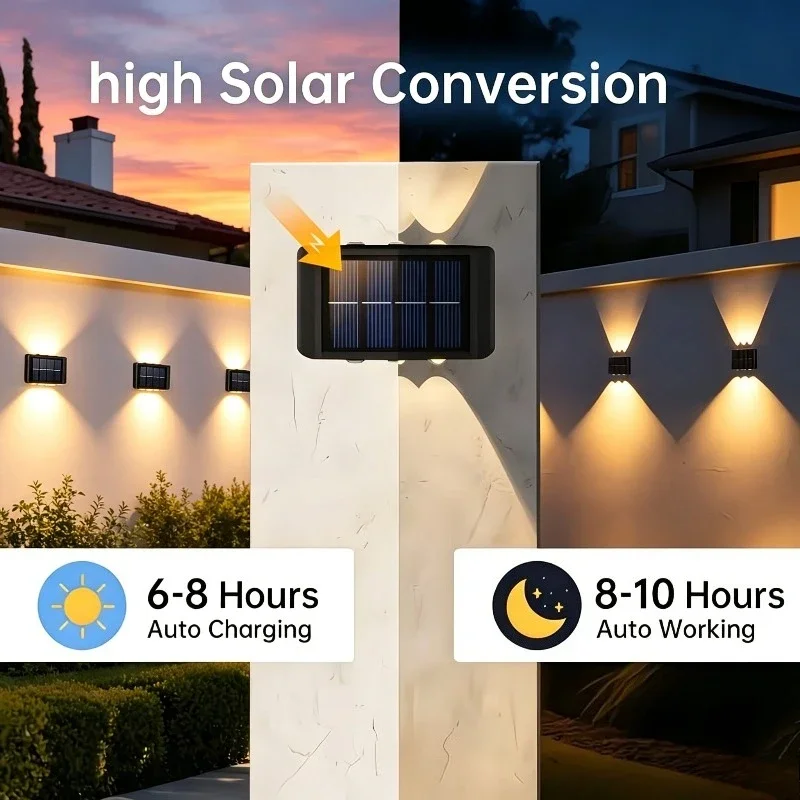 1/2/4/8Pack Solar Powered Wall Lights Outdoor Waterproof LED Solar Light Up and Down Luminous Lighting for Garden Fence Decor