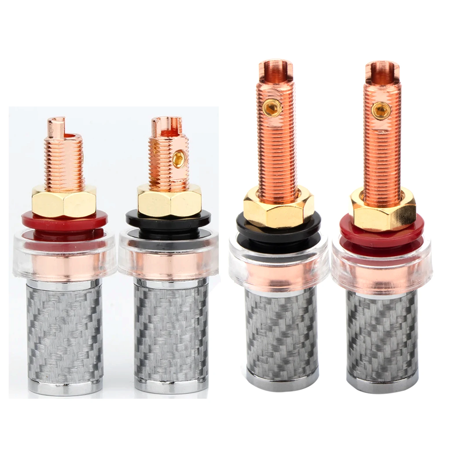 4PCS  Purple Copper White Carbon Fiber Binding posts High Purity 99.998% Speaker Connectors Pure Copper Binding Post Terminal