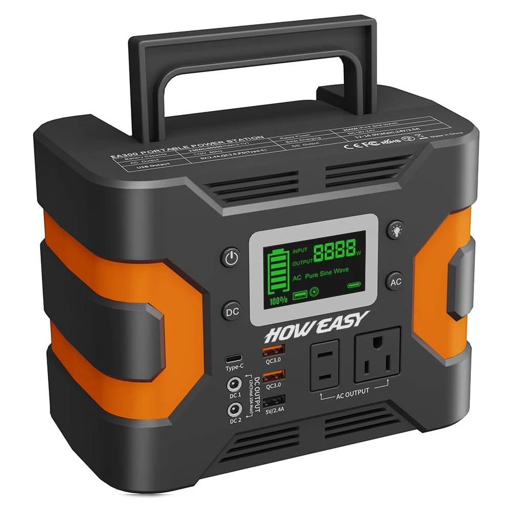

Howeasy 300W Portable Power Station, 236Wh Solar Generator (Without Solar Panel), Pure Sine Wave 110V Ac Socket, Spare Lithium Battery, Led Light/Dc/Usb/Qc3.0/Type-C for Camping Style Use
