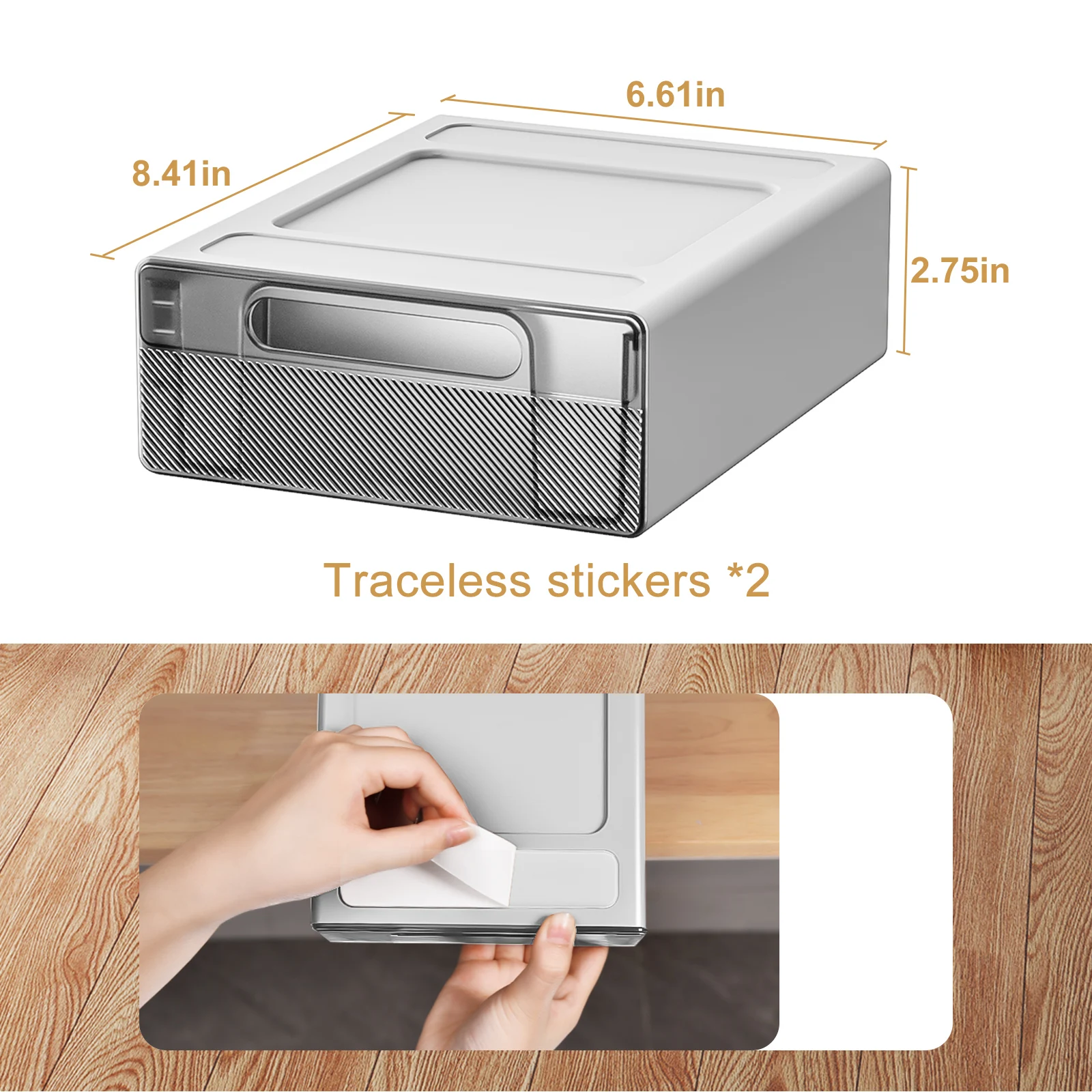 Eary Under Desk Drawer Organizer No-Punch Strong Sticky Under Table Hidden Storage Box w/ Induction Night Light Grocery Storage