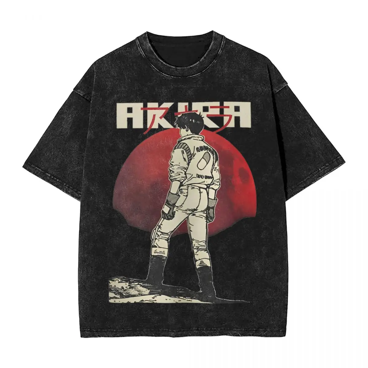 Red Moon Anime Japan Katsuhiro Otomo Washed T Shirts Streetwear Hip Hop T-Shirt Akira Tees for Men Women Cotton Street Graphic