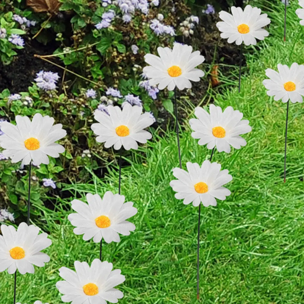 10 Pcs Daisy Flower Garden Stakes Outdoor Yard Lawn Decor Decorative Floral Ornaments