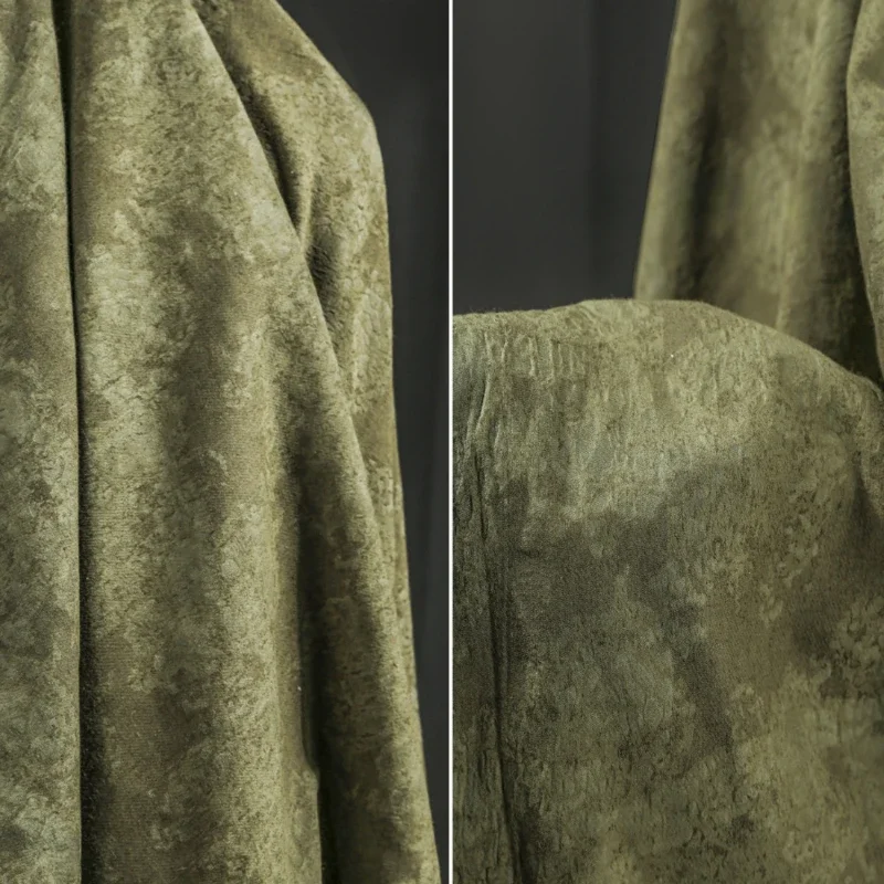 Green Dark Flower Scars Stir Fried Cotton Linen Heavy Washed Fabric Windbreaker Coat Skirt Texture Clothing Fabric