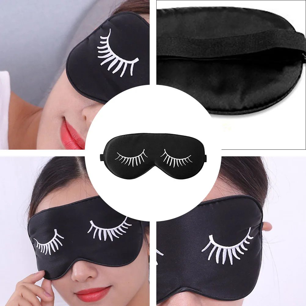 

Silk Eye Mask Sleep Patch Comfortable Elastic Strap Black Blindfold Travel Eyes Cover Cartoon Pattern Sunlight Block