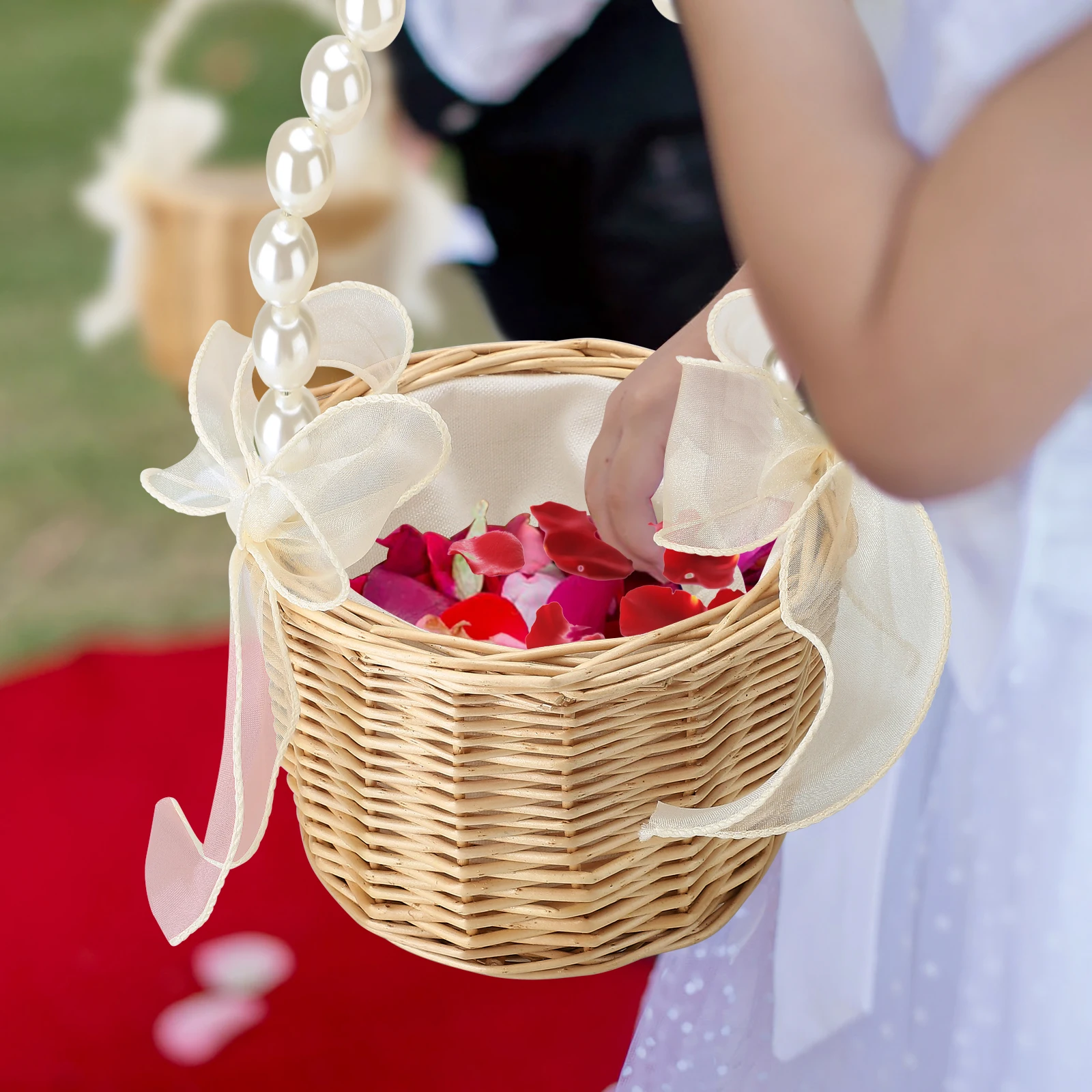 Wedding Bridesmaid Girl Bridal Handheld Flower Basket Organizer Supplies Elegant Flower Storage Box with White Mesh