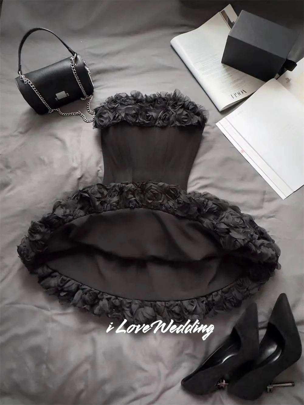 Blanc chérie Mini jupe courte 3D fleur sans manches robe de retour robe de fête d'anniversaire douce soirée formelle plissée personnalisée