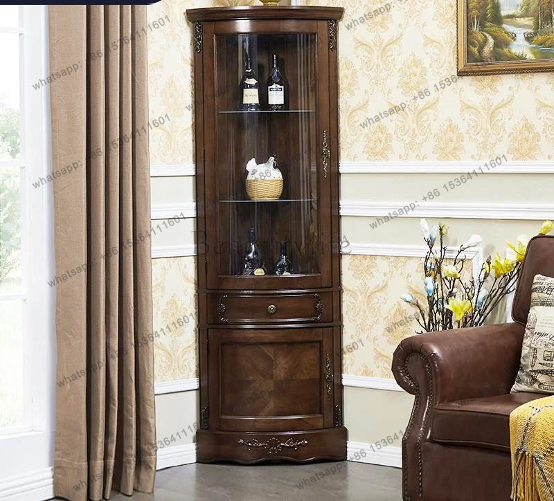 American solid wood corner cabinet rack curved dining edge triangle wine cabinet furniture