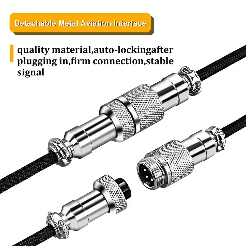 Cabo enrolado para teclado mecânico, usb tipo c, ligação de hardware, aviação, cabo trançado mecânico, espiral, cabo de teclado para jogos