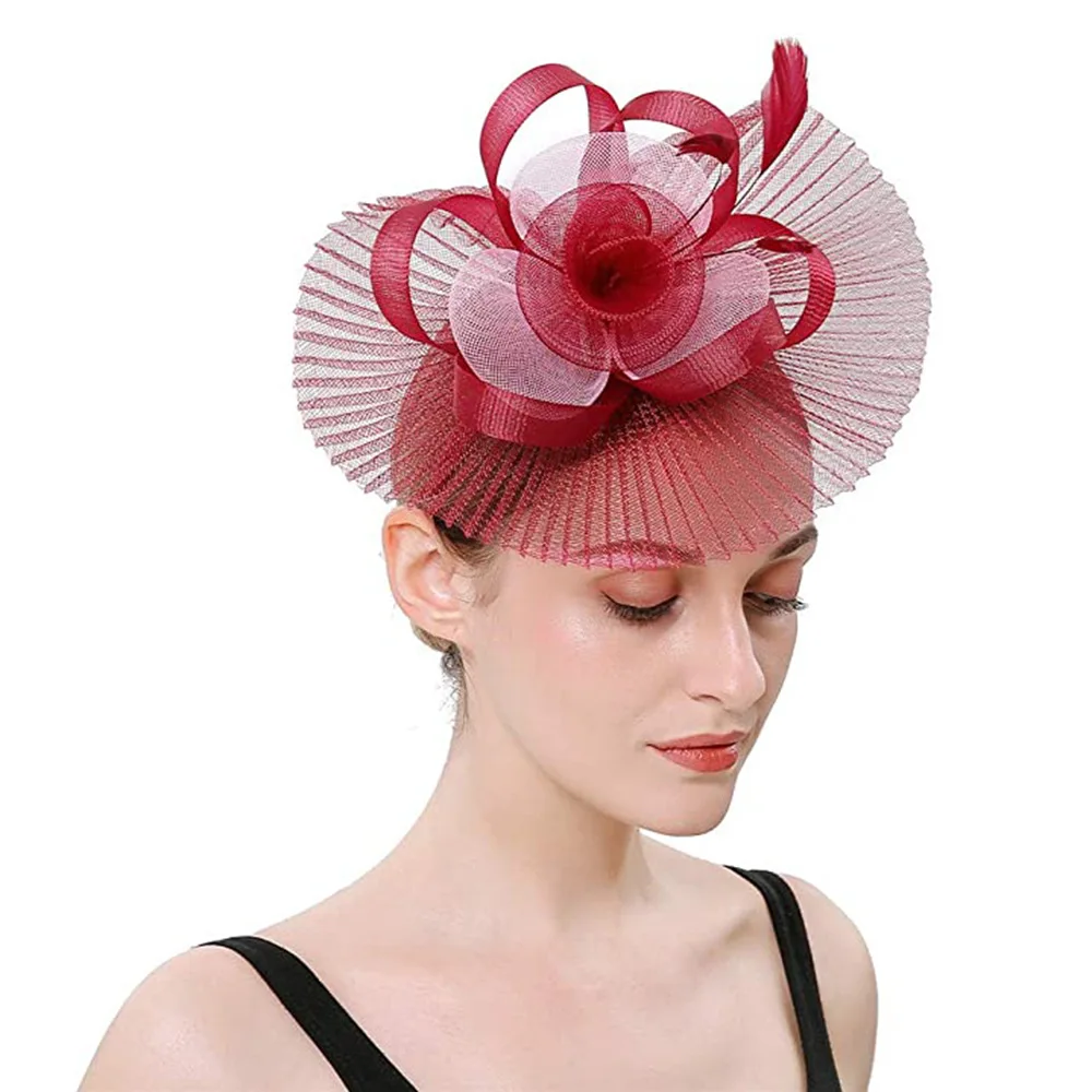 Fascinators For Women Elegant Charming Mesh Feather Headderss Cocktail Tea Party Hairbands Civil Wedding Hat Hair Accessories