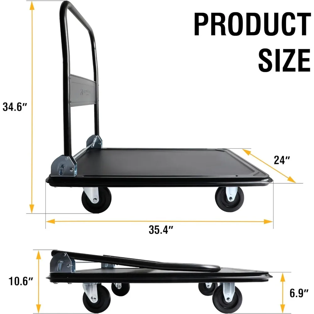 Olympia Tools Foldable Push Cart Dolly - 660 Lb. Capacity Heavy Duty Moving Platform Hand Truck - Folding & Rolling Olive Green