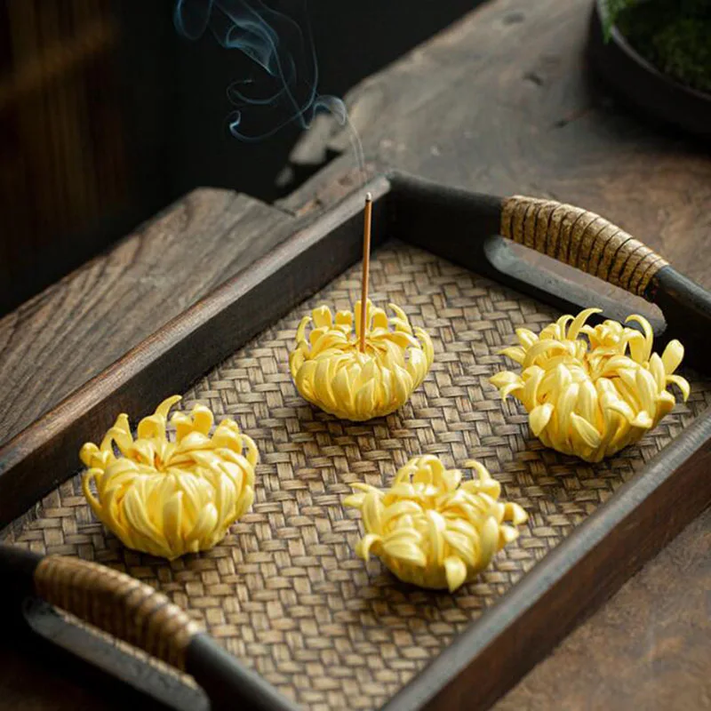 Porcelain Chrysanthemum Peony Flower Stick Incense Holder Aroma Burner Sandalwood Incense Base Fragrance Item Tea Pet Home Decor